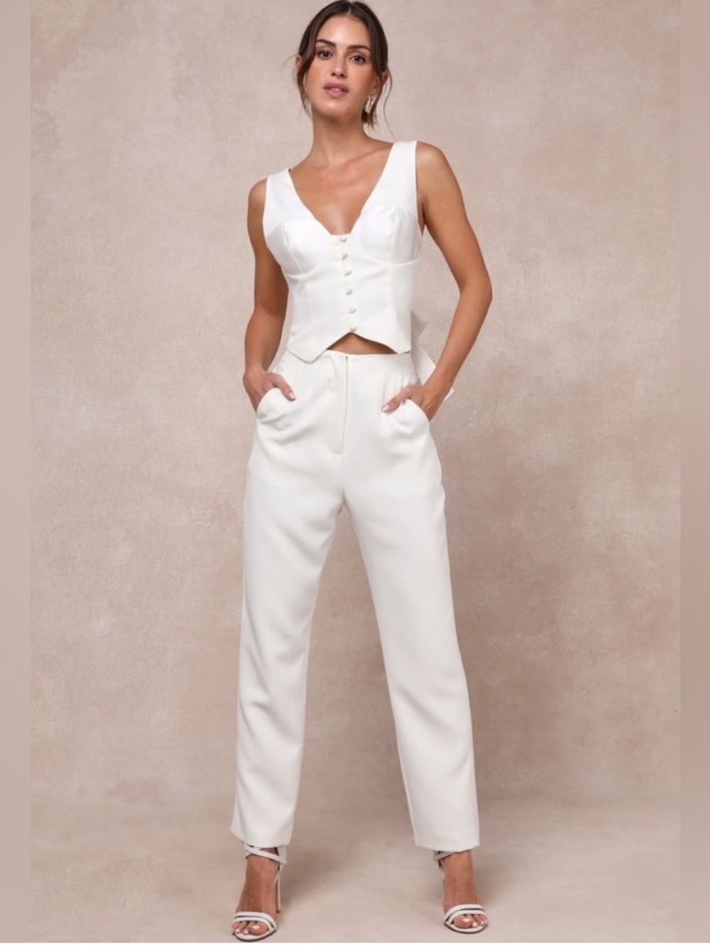 Lulus Iconic Romantic Ivory Button-Front Bustier Bow Vest Top, Size M, NWT